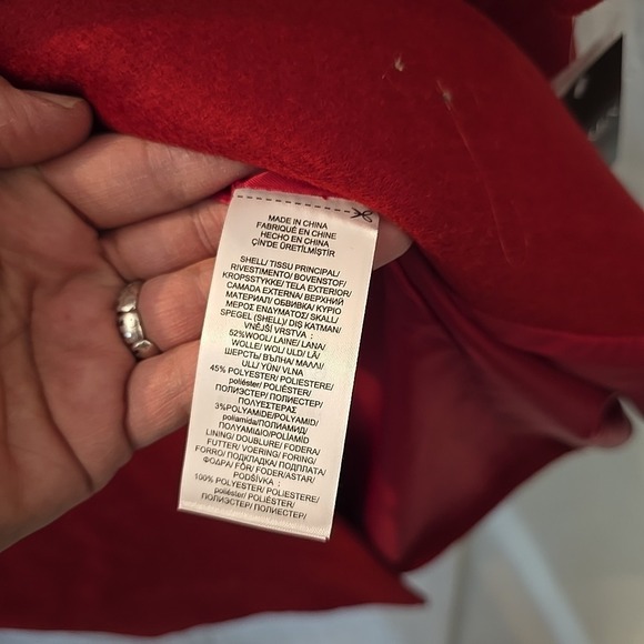 Lauren Ralph Lauren Long Red Wool Blend Button-Up Coat With Crest Patch Size 12 - Picture 9 of 16